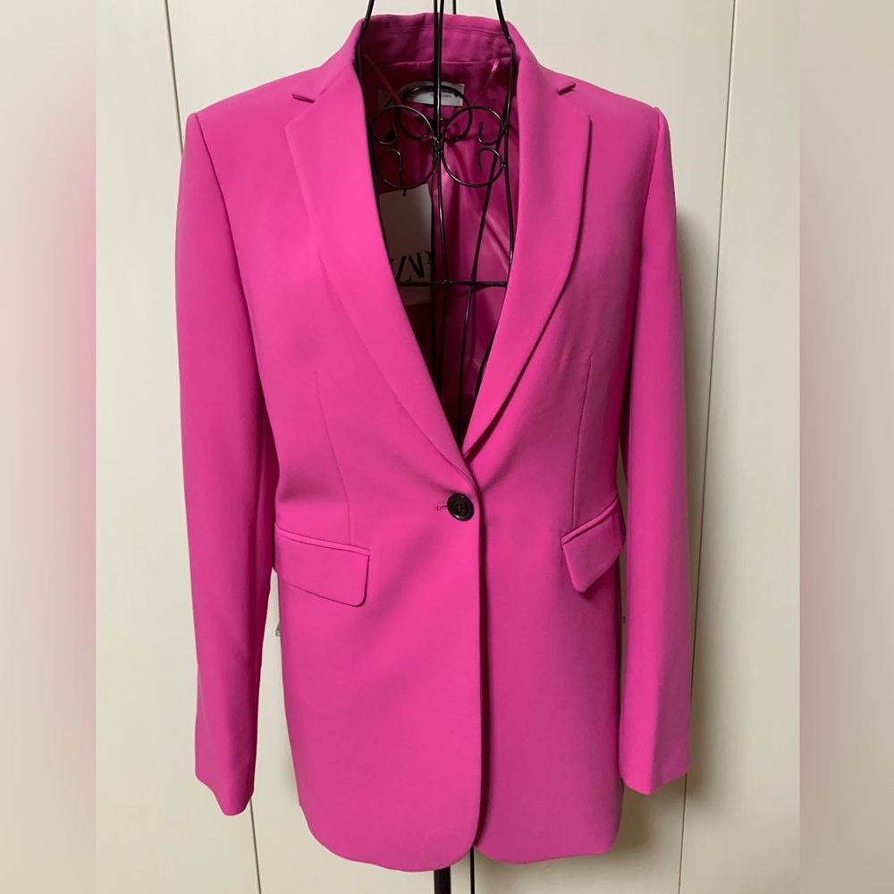 BNWT Zara Pink Blazer Tailored Fit Notched Lapel Sz XS